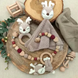 Geschenkset "Reh" | Schmusetuch | Rassel | Kinderwagenkette